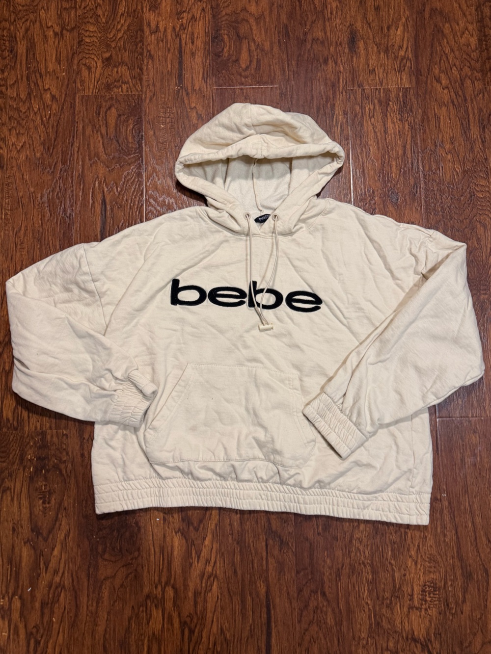 bebe Cream Pullover Hoodie with Black Logo size medium, says 2x but it’s def not